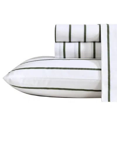 Nautica 200 Thread Count Brenton Stripe Cotton Percale Sheet Set In Brenton Stripe Ivory,fern