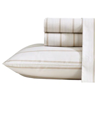 Nautica Cotton Percale 4-piece Sheet Set, Full In Merrick Stripe Beige