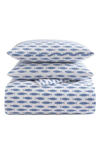 Nautica Cotton Percale Fish Duvet Set In Blue