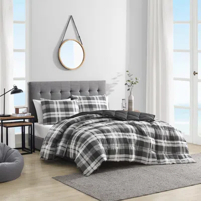 Nautica Crossview Plaid Charcoal Twin/twin Xl Reversible Comforter & Sham Set In Gray