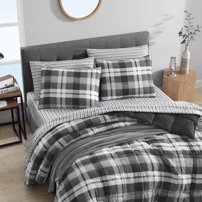 Nautica Crossview Plaid Microsuede Comforter Set In Charcoal
