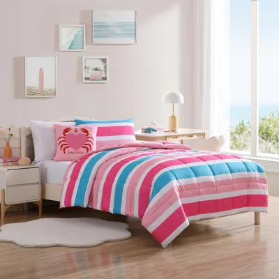 Nautica Cru Pink Stripe Twin Comforter & Sham Bonus Set