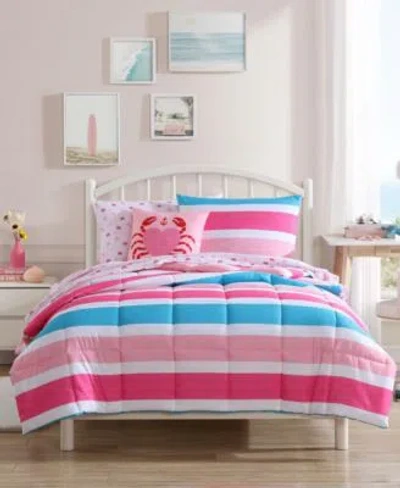 Nautica Cru Stripe Microfiber Comforter Sets In Rose Pink