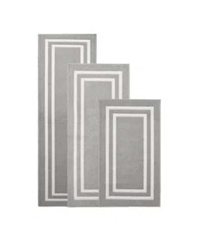 Nautica Double Line Border Tufted Runner Rug In Gray