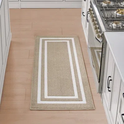 Nautica Double Line Machine Washable All Loop Tufted Rugs 1-piece In Beige,white
