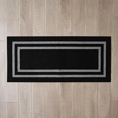 Nautica Double Line Machine Washable All Loop Tufted Rugs 1-piece In Black,twisted Grey