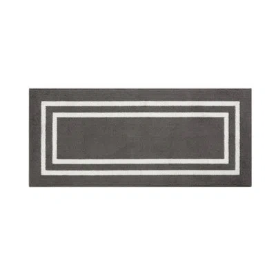 Nautica Double Line Machine Washable All Loop Tufted Rugs 1-piece In Dark Gray,white
