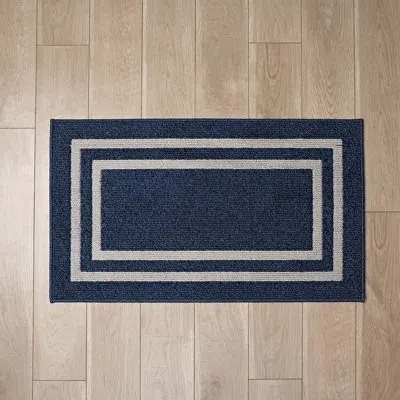 Nautica Double Line Machine Washable All Loop Tufted Rugs 1-piece In Denim Twist,light Grey