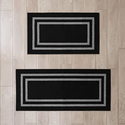 Nautica Double Line Machine Washable All Loop Tufted Rugs In Black