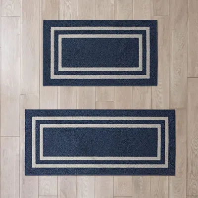 Nautica Double Line Machine Washable All Loop Tufted Rugs In Blue
