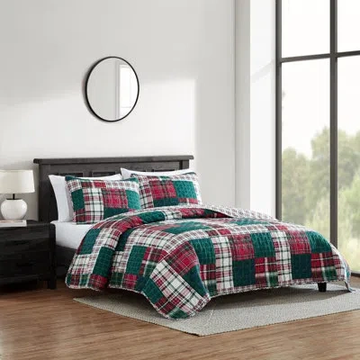 Nautica Emmet Patchwork Red Cotton Reversible Quilt Set In Blue;navy