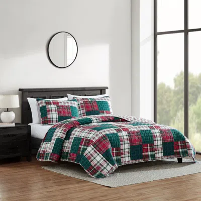 Nautica Emmet Patchwork Red Twin Reversible Quilt & Sham Set In Multi