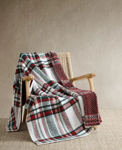Nautica Emmet Plaid Knit Throw, 70" X 50" In Ivory,green,red