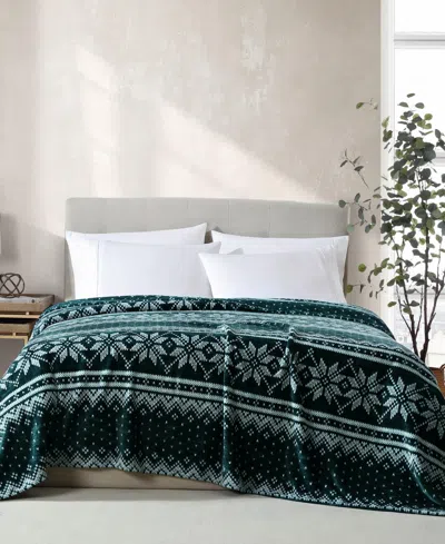 Nautica Fairisle Texture Ultra Soft Plush Fleece Blanket, Twin In Green,ivory,grey