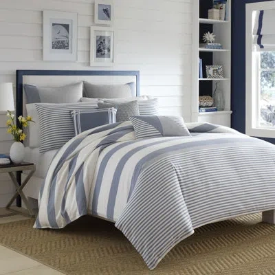 Nautica Fairwater Blue Cotton Reversible Comforter Set In Blue;red