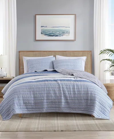 Nautica Fairwater Reversible 3 Piece Quilt Set, Full/queen In Blue