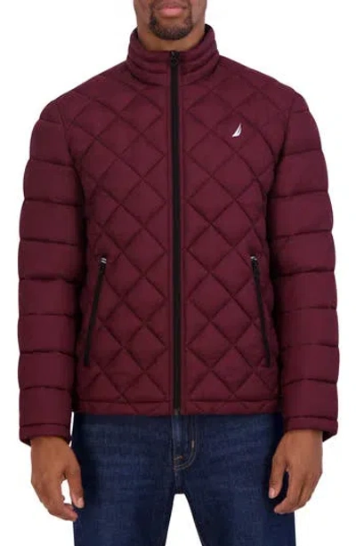 Nautica Featherweight Quilted Puffer Jacket In Bold Burgandy