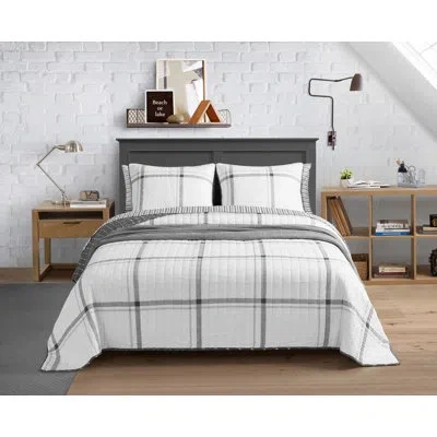 Nautica Fleetville Cotton Reversible Grey Quilt Set In White;gray