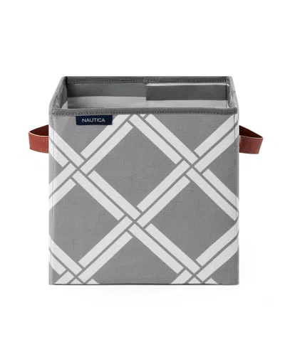 Nautica Folded Hamper With Lid Stripe In Gray Box Weave
