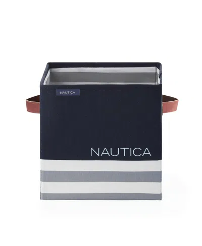 Nautica Folded Hamper With Lid Block In Navy Stripe