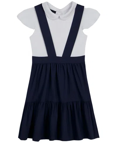 Nautica Kids' Girls' 4-6x Short-sleeve Pindafore Dress In Blue