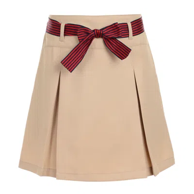 Nautica Kids'  Girls' Pleated Scooter With Stripped Bow (plus Sizes) In Beige