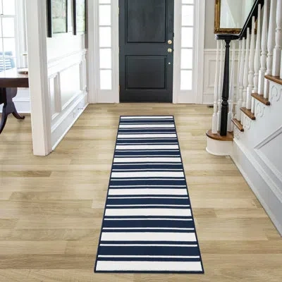 Nautica Gladwin Stripe Machine Washable All Loop Tufted Rugs 1-piece In Navy,white