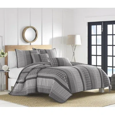 Nautica Gulf Shores Cotton Reversible Charcoal Quilt Set