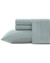 Nautica Harmead Green Striped Queen Flannel Sheet Set