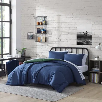 Nautica Harmead Solid Reversible Navy Comforter Bonus Set In Blue;green