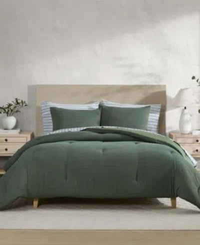 Nautica Herringbone Jacquard Chenille Solid Duvet Cover Set In Green