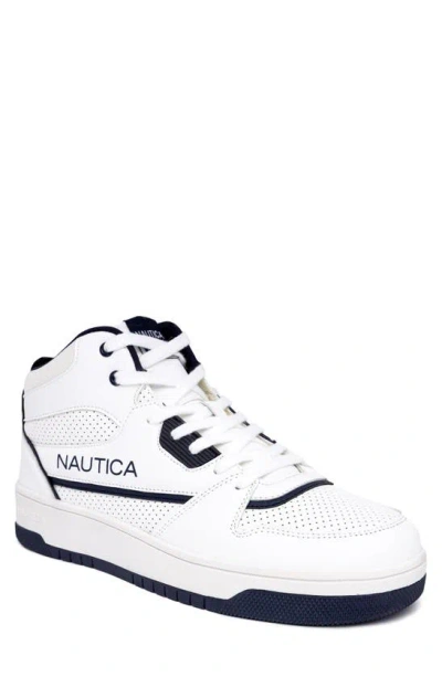 Nautica High Top Sneaker In White/ Navy 1