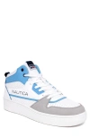 Nautica High Top Sneaker In White/light Blue/ Grey
