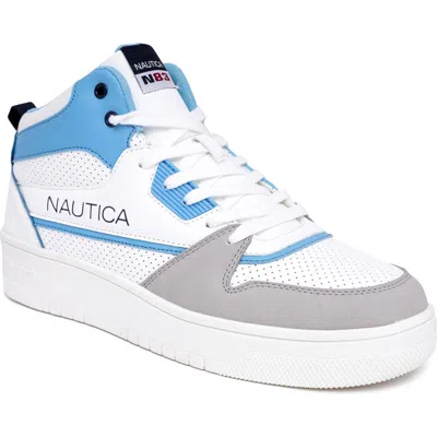 Nautica High Top Sneaker In White/light Blue/grey