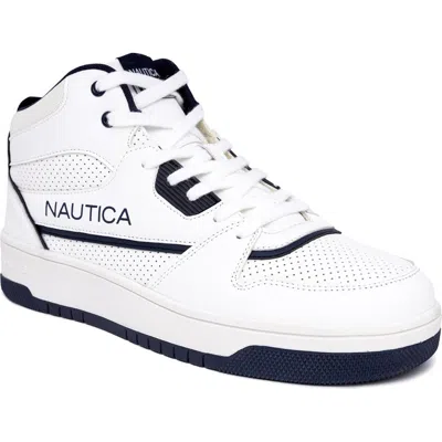 Nautica High Top Sneaker In White/navy 1