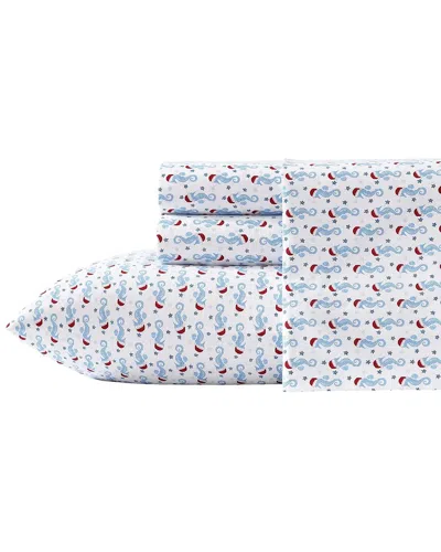 Nautica Holiday Seahorse Flannel Sheet Set In Pastel Blue