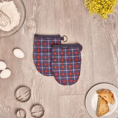 Nautica Home Plaid Red/navy 100% Cotton Mini Oven Mitt With Silicone Palm (set Of 2) In Red;navy