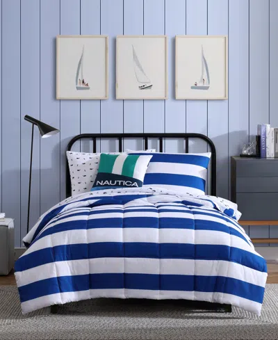 Nautica Huck Stripe Microfiber 4-pc. Comforter Set, Full/queen In Blue