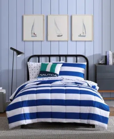 Nautica Huck Stripe Microfiber Comforter Sets In Blue Wonder