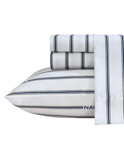 Nautica Inline Printed Microfiber 3-pc. Sheet Set, Twin Xl In White