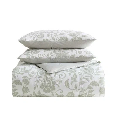 Nautica Jacob Bay Floral Cotton Reversible Green Comforter Set In White;green
