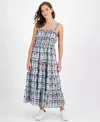 Nautica Jeans Co. Maxi Dress Women's Blue Plaid Square Neck Ruffle Hem Fts1380 In Multi