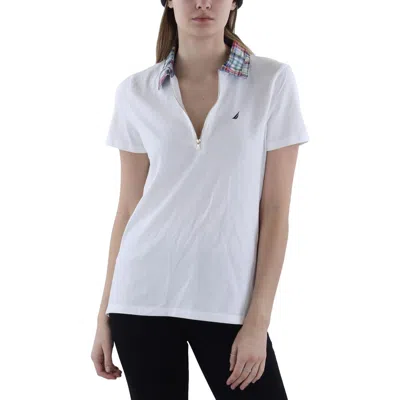 Nautica Jeans Co. Womens Collar Zipper Polo Top In White