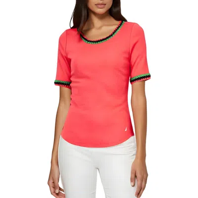 Nautica Jeans Co. Womens Contrast Trim Cotton Pullover Top In Multi