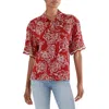 Nautica Jeans Co. Womens Crochet Collar Button-down Top In Red