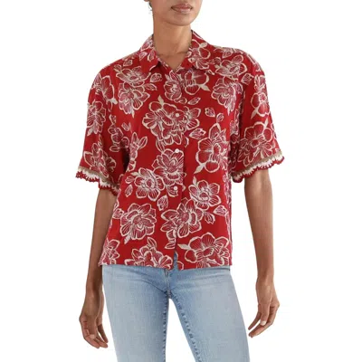 Nautica Jeans Co. Womens Crochet Collar Button-down Top In Red