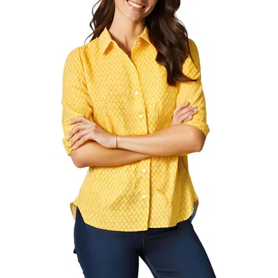 Nautica Jeans Co. Womens Floral Print Cotton Button-down Top In Gold