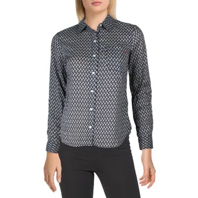 Nautica Jeans Co. Womens Floral Print Cotton Button-down Top In Blue