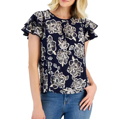 Nautica Jeans Co. Womens Floral Print Jersey Blouse In Blue
