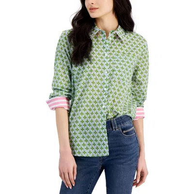 Nautica Jeans Co. Womens Geometric Long Sleeve Button-down Top In Multi